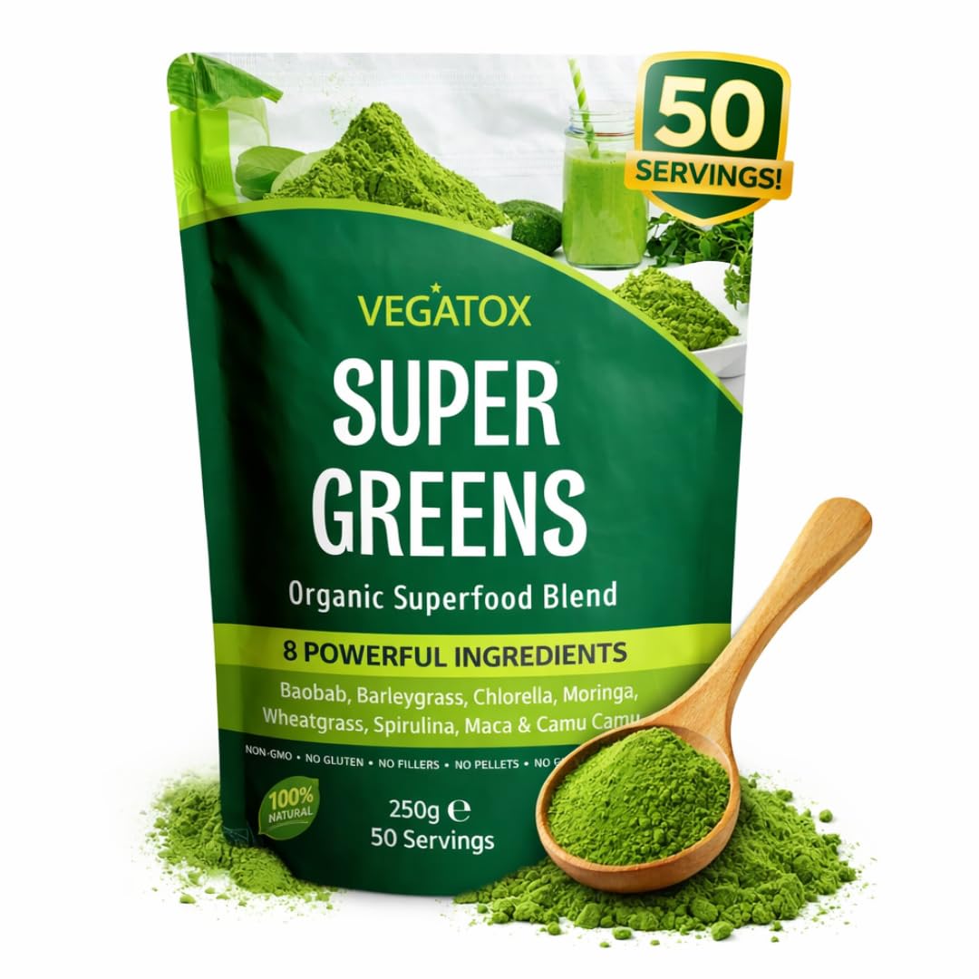 Super Greens Powder – 50 Servings | Premium Green Superfood Powder with Spirulina, Chlorella, Wheatgrass | Daily Greens for Energy, Gut Health & Immunity Support | No Artificial Ingredients