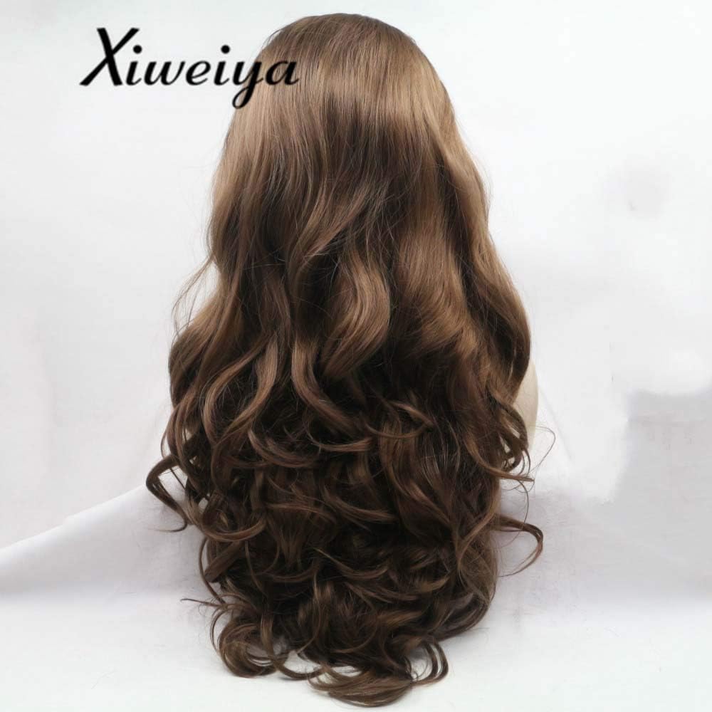 Xiweiya Brown Wig, Synthetic Lace Front Wig, Heat Resistant, Wavy, 24" Long, Medium Cap Size - Image 5