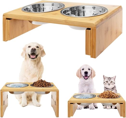 bamboo dog bowl stand