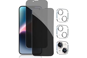 pehael 2+2 Pack iPhone 14 Plus Privacy Screen Protector with Camera Lens Protector Full Coverage Anti-Spy Tempered Glass Film 9H Hardness Bubble Free