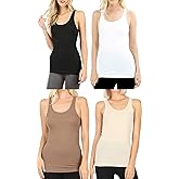 Trendyfriday 4 Pack or 2 Pack Women's Basic Ribbed Tank Top (Small, 4 Pack - Black, White, Mocha, Taupe)
