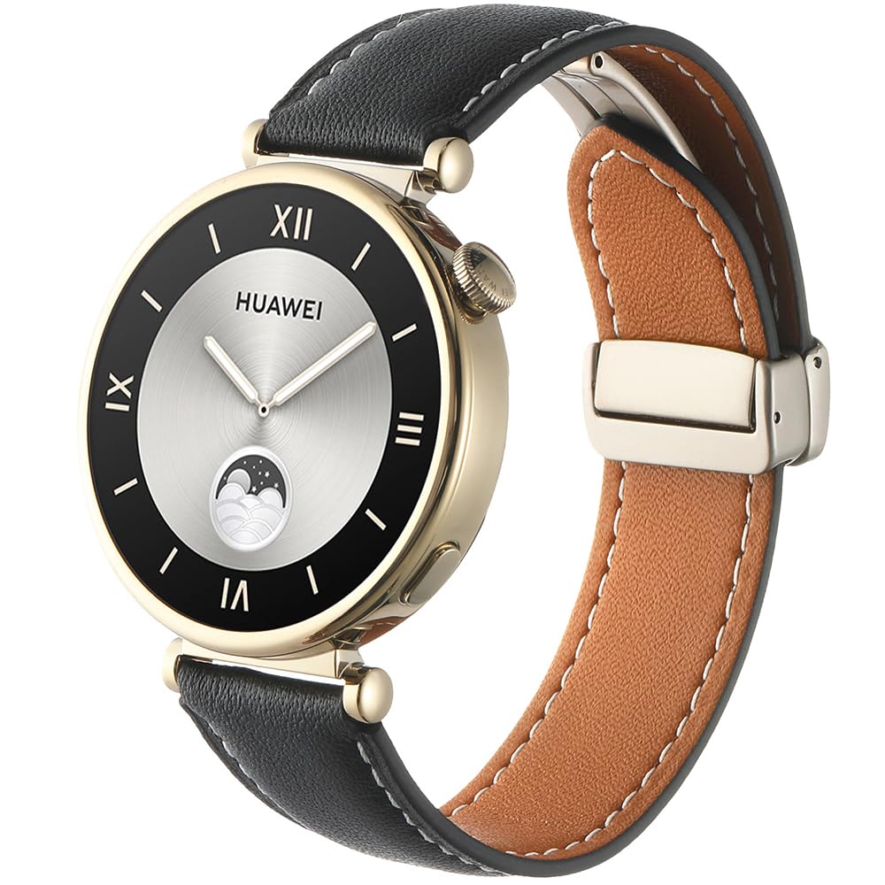 Photo 1 of DEALELE Bands Compatible with Huawei Watch GT5 Pro 42mm / GT5 41mm / GT4 41mm / Garmin Venu 3S / Forerunner 265S / Fossil Women's Gen 6, 18mm Soft Genuine Leather Replacement Strap, Black