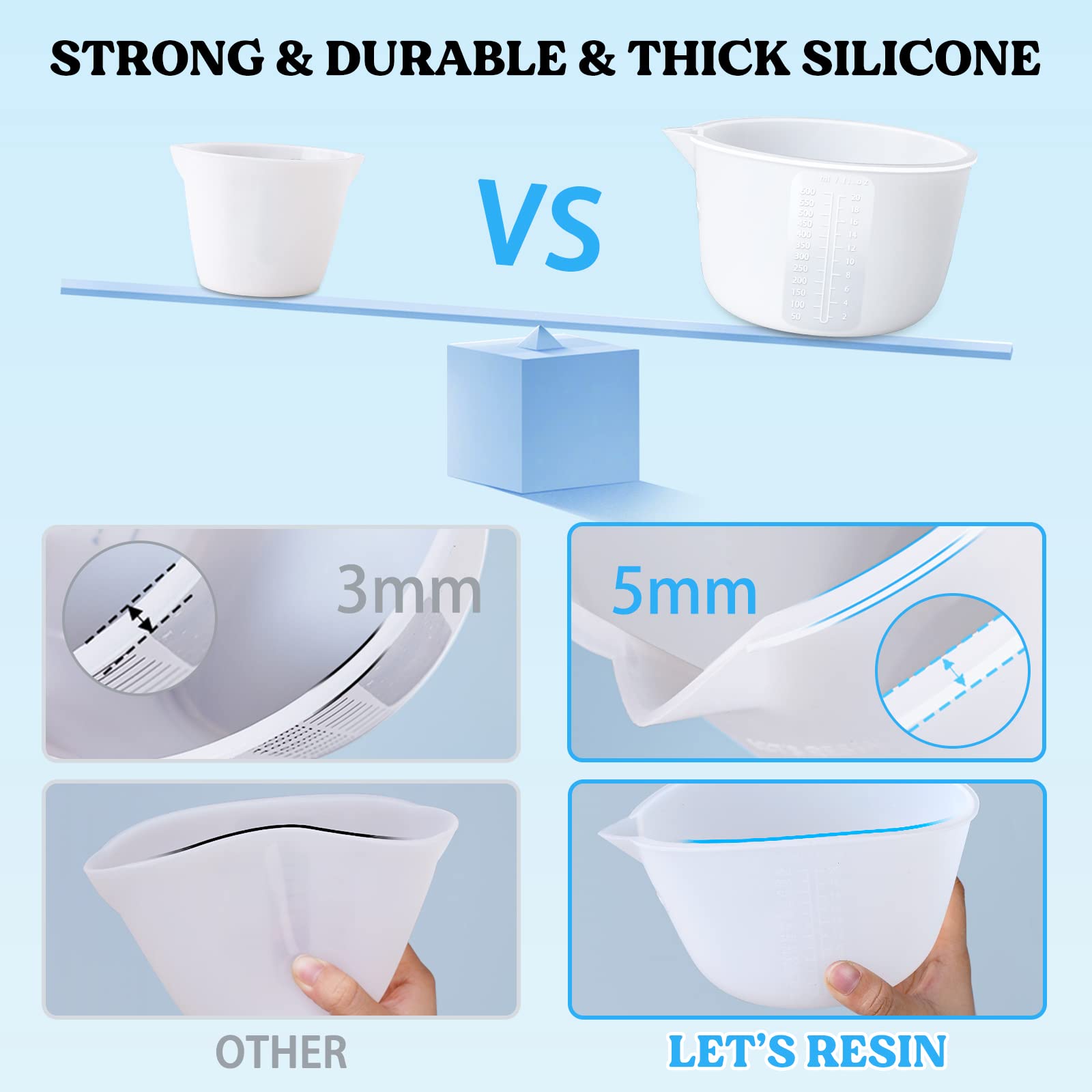 LET'S RESIN Silicone Measuring Cups for Resin Supplies, 600ml/20oz&100ml Thickening&Non-Stick Resin Mixing Cup kits, Silicone Cups for resin mold，Easy to Clean