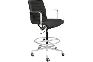 Laura Davidson Furniture SOHO II Ribbed Drafting Chair for Standing Desks - Ergonomically Designed, Commercial Grade Draft Height, Arm Rest & Cushion Availability, Made of Faux Leather, Black