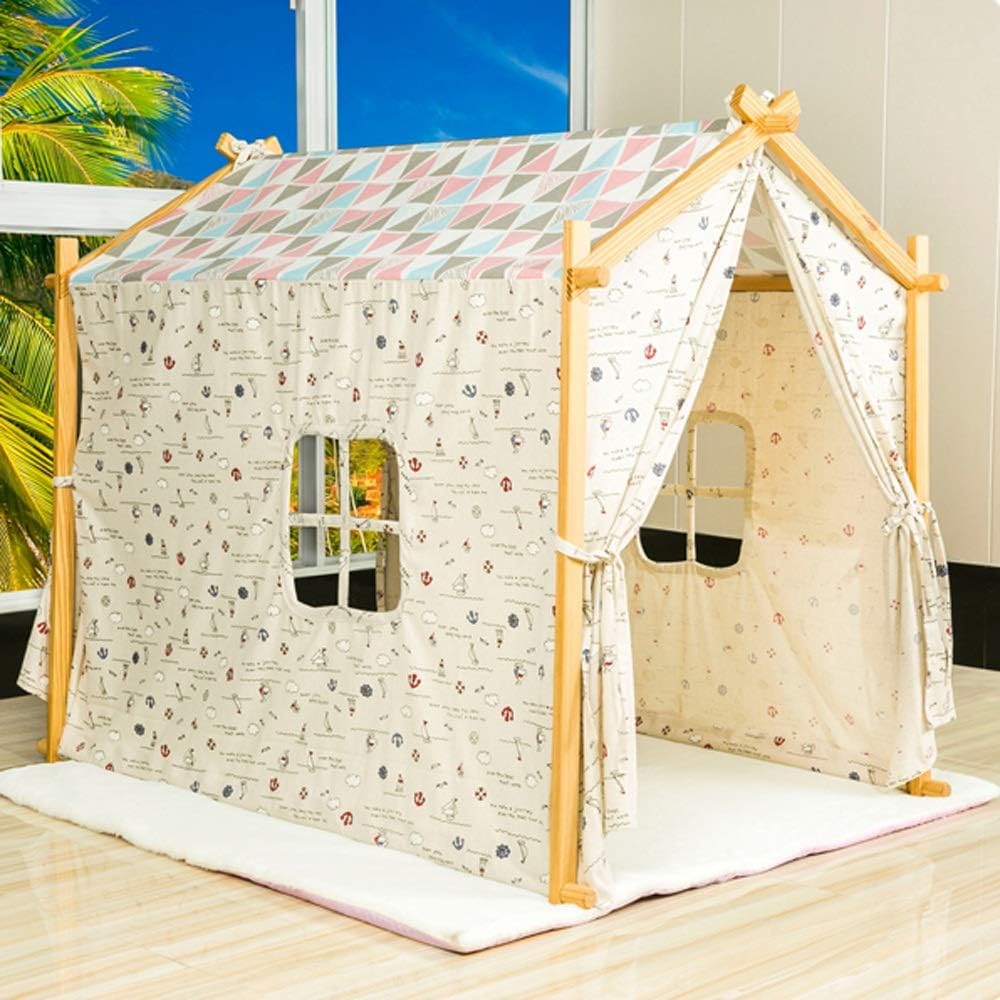 Kibten Oversized Modern Wooden Child Teepee Household Game Toy House Indoor Cotton Canvas Boys Kids Play Tent Outdoor Garden Playhouse Girls Princess Castle Tent for Toddlers Children
