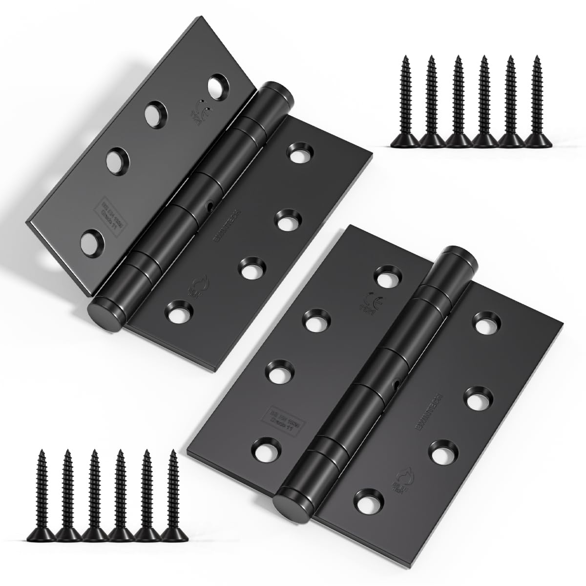 Bwintech 1 Pair 100 x 75 x 2.7mm(4 inch) Matt Black Brushed Hinge for Fire Door, Steel Fire Rated Internal Door Hinges, Ball Bearing Hinge for Internal Use in Residential and Commercial Buildings — image 1