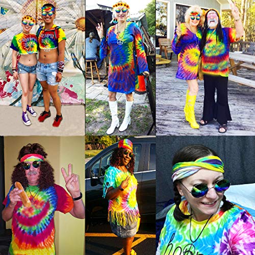 8 Pieces Hippie Accessories Hippie Halloween Costume Set Hippie Sunglasses Peace Sign Pendant Tie Dye Headband Bandana Peace Sign Earrings