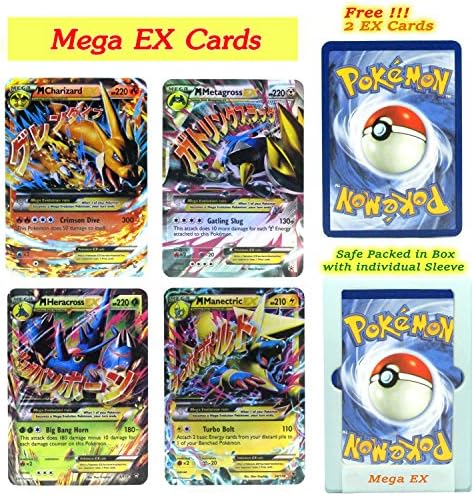 EX Mega Pack of 4 Mega– Charizard (Y Version) Metagross Heracross and Manectric with Free 2 EX Random All Flashy Cards English with Box and Sleeve.