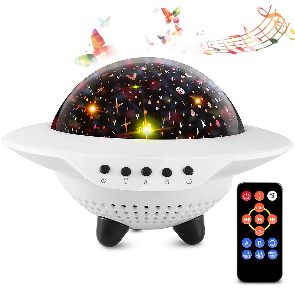 Baby UFO Star Night Light for Kids,Sleeping Sound Machine with Remote,Timer,Built-in Bluetooth Speaker, Best Projection Lamp Gift for Bedroom Birthday Parties Christmas - 3 Sets of Film