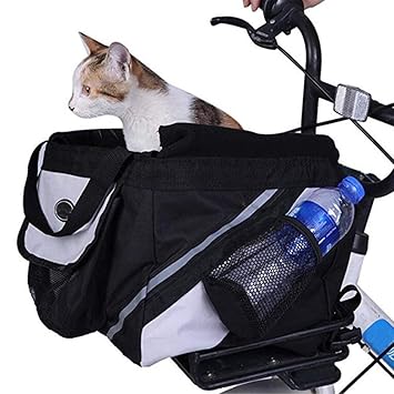 YAOBAO Hund Fahrradträger, abnehmbare Radtasche mit großen Seitentaschen Transportbox/Booster Rucksack für Hunde und Katzen