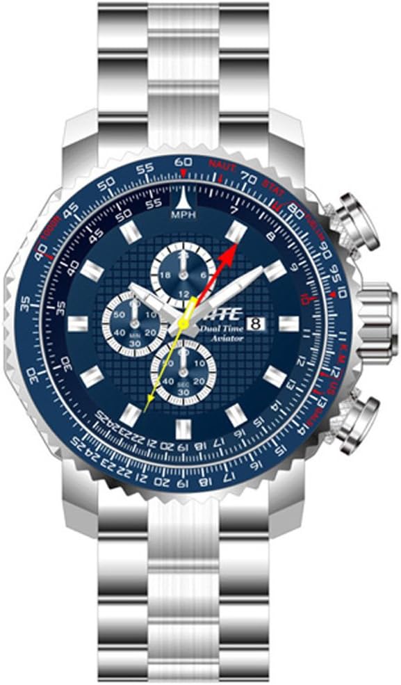 HMEWatchMen's ATC Aviator Chronograph/Dual-Time Pilot Watch, All Stainless Steel Case and Bracelet with hidden Deploy Clasp, 100m WR ATC3200B