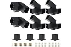 TOCRETOARE Pergola Kit, 30° 4-Way and 120° 3 Way Pergola Bracket Set, Powder-Coated Pergola Brackets 4" x 4" (Actual: 3.5x3.5 Inch), Pergola Hardware for Outdoor Wood Pergolas, Gazebo, Sheds (10 pcs)