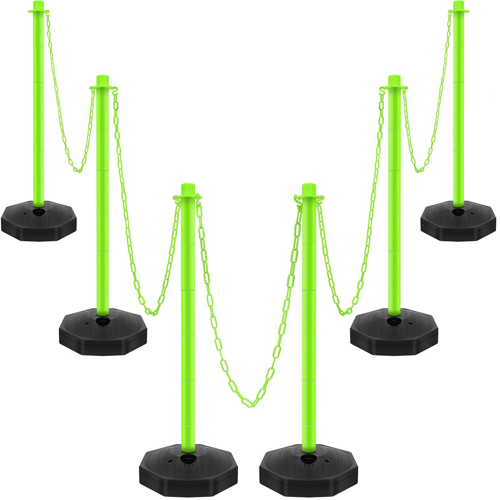 Photo 1 of 6 Sets Plastic Stanchion Set Traffic Delineator Post Cones with Fillable Base 6.6 ft Plastic Chain and S Hooks Crowd Control Parking Barrier for Traffic Caution Parking Lot Construction Roads (Green)