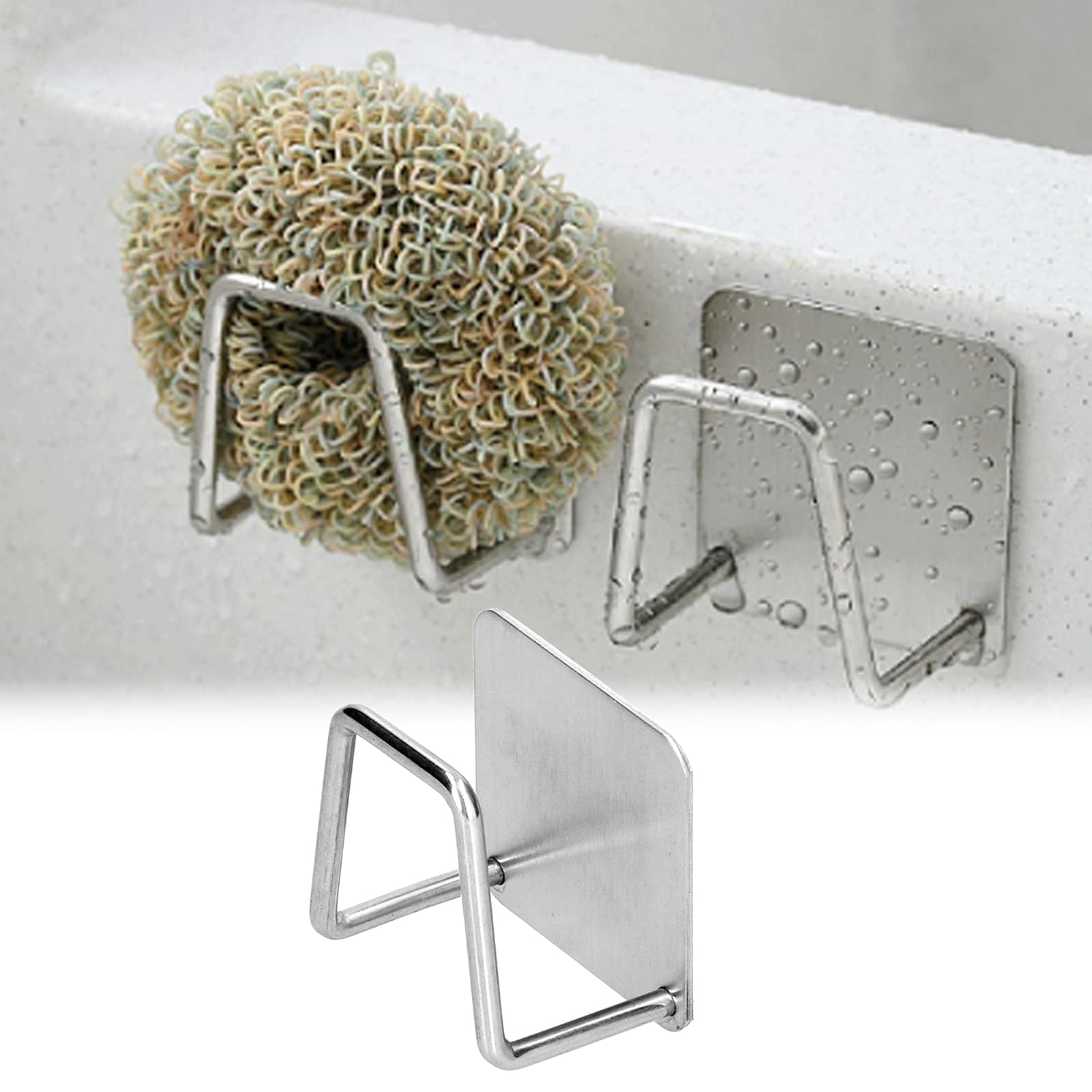 Kitchen Sponge Holder , 304 Stainless Steel Dish Sponge Holder , U‑Shaped Drain Storage Rack Hook , Sink Caddy Organiser Quick Drying Sink Sponge Holder for Bathroom Kitchen