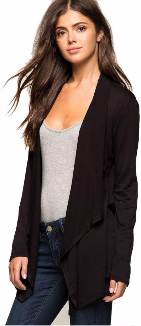 Wensltd Women Long Sleeve Black Irregular Cardigan Jacket Coat Tops Blouse (M, Black)