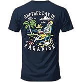 Salty Bones Another Day in Paradise Tropical Beach Graphic T-Shirt, 100% Ringspun Cotton, Classic Fit,Printed in USA