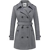 KVE Women's Classic Double Breasted Pea Coat Winter Mid-Long Slim Trench Coat with Belt