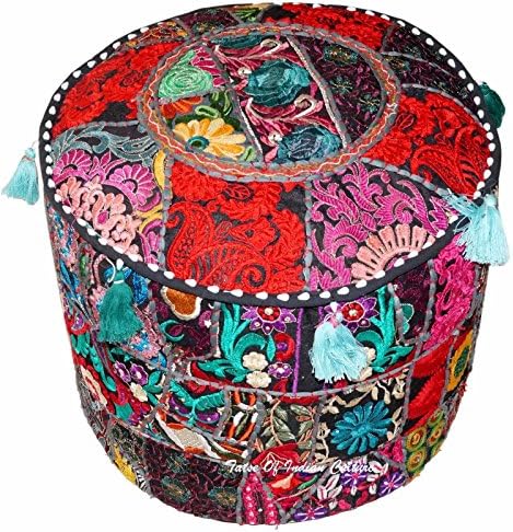 Handmade 18" Black Round Ottoman Pouf Stool Chair Moroccan Seating Indian Decor
