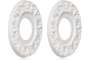 ELFCAB 2 Pcs Vintage Carved Flower Ceiling Medallion for Light Fixtures and Ceiling Fans (10-1/8"OD X 4"ID White)