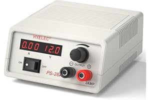 VQP Adjustable DC Power Supply, Variable Output 12V 9V 7.5V 6V 4.5V 3V / Max 2A, PS-28A Benchtop Power Supply, Dual LCD Display, Fuse Protection, No Noise
