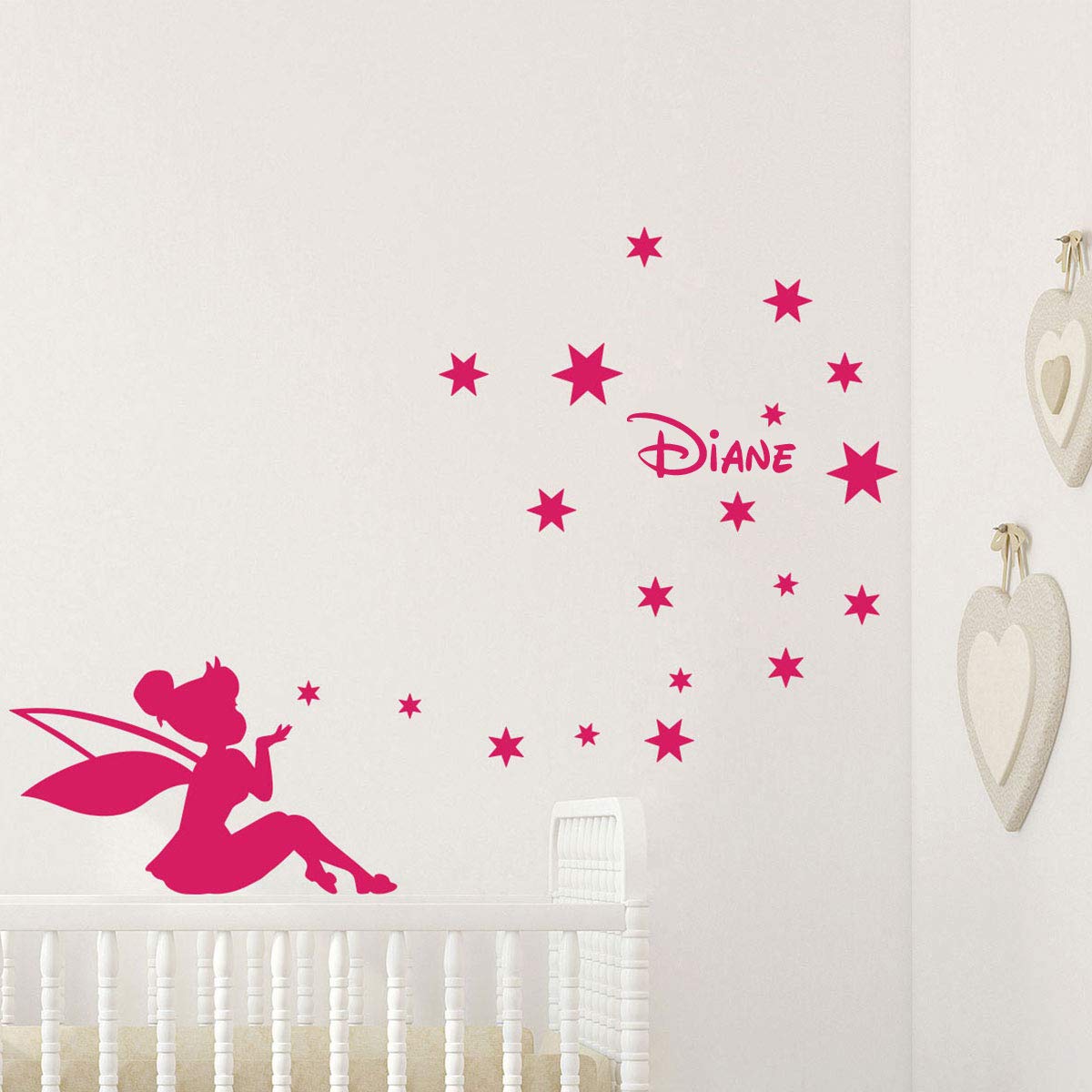 Personalised Name Stickers | Personalised Name Wall Sticker for Children's Bedroom | 2 Sheets of 20 x 35 cm and 40 x 25 cm - Fuchsia