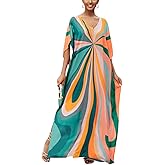 Lziizl Kaftan Dresses for Women Plus Size Bathing Suit Cover up Batwing Sleeve Caftan Maxi Beach Dress