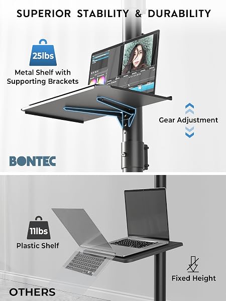 BONTEC MOBILE TV STAND FOR 23-65 INCH TVS, ROLLING TV STAND WITH LOCKING WHEELS, ADJUSTABLE HEIGHT, MEDIA SHELF, OUTDOOR TV STAND MAX VESA 400X400MM, HOLDS UP TO 88LBS