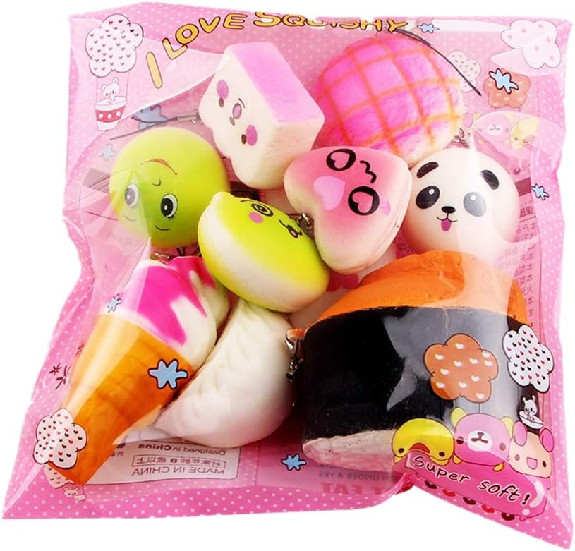 ALIKEEY Soft Toys Squishy 10pcs Medium Mini Soft Squishy Bread Toy Key for Kids Christmas Toys for Girls