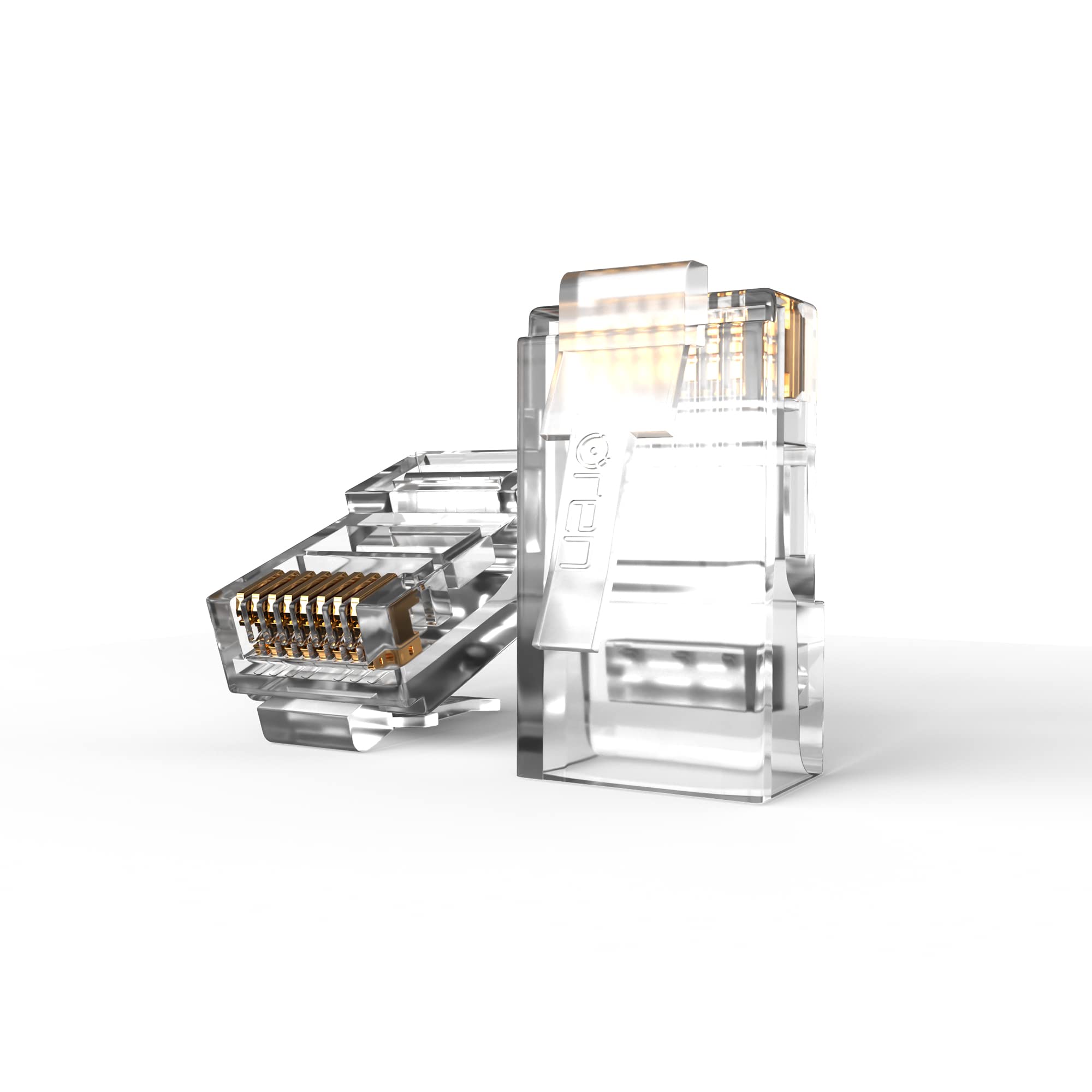 Oren CAT6 RJ-45 Connectors, 100-Pack, Standard Modular Plug Unshielded, Supports Solid or Stranded UTP Ethernet Cables, 50 μ” gold plating, Professional Coupler Cabling Accessories -Crimp Tool Support