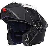 ILM Adult Motorcycle Helmet Dual Visor Flip up Modular Full Face Helmet DOT Model WS206(Matte Black,Large)