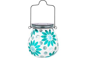 Bshine Mosaic Solar Lantern Outdoor Hanging Waterproof, Flower Mosaic Light Indoor Decorative Table, Garden Decor for Yard Outside, Path, Courtyard, Lawn, Birthday Gift for Mom Women Gardening