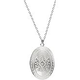 MANSVS Locket Necklace for Women - Vintage Engraved Flower Photo Locket, Stainless Steel Picture Necklace for Birthdays Anniversaries