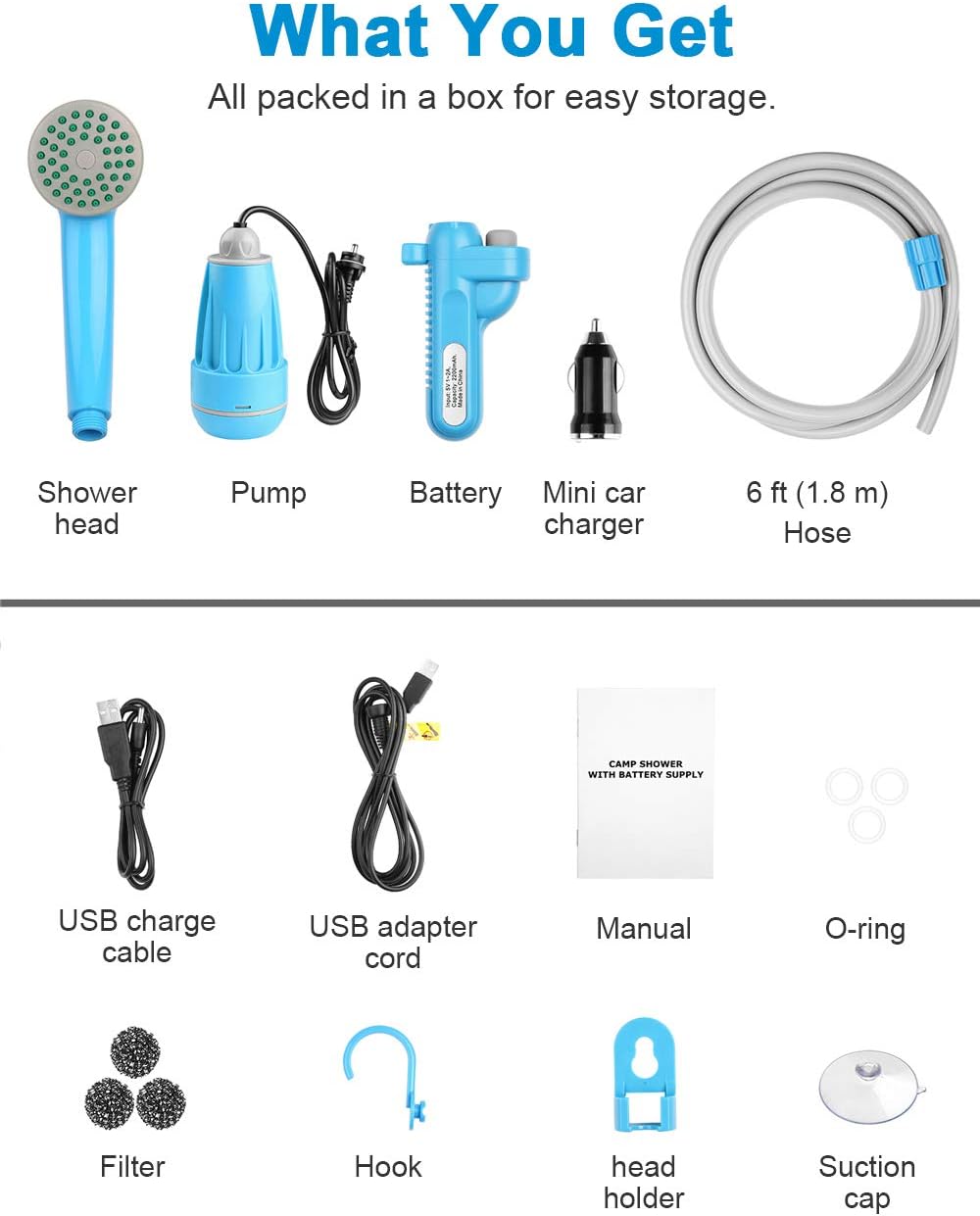 innhom Portable Shower Outdoor Camp Shower Camping Shower Camp Shower Pump, Electric Rechargeable Portable Shower, Powered by Rechargeable Battery or Car Cigarette Lighter 1 Year Warranty : Sports & Outdoors