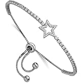 JewelryWeb 2.3mm 925 Sterling Silver Rhodium Plated Cubic Zirconia Star Adjustable Bolo Bracelet Link Bracelet for Women