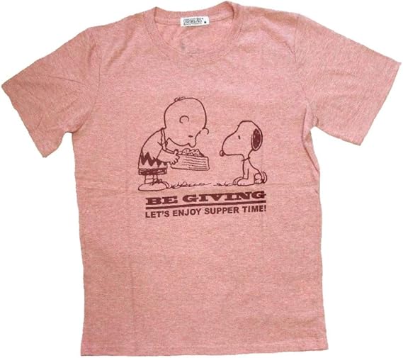 Amazon Peanuts ピーナッツ スヌーピー 半袖 Tシャツ メンズ ごはん 柄 薄手 桃 M Tシャツ カットソー 通販
