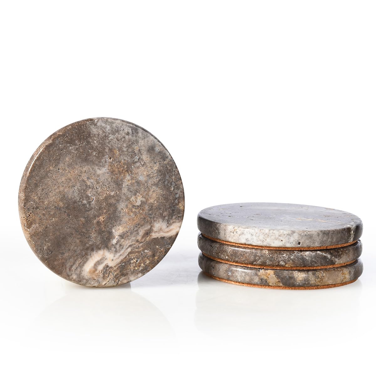 Photo 1 of *MISSING PARTS* HAMAKAWA Natural Travertine Marble Coasters Set of 4, Round Gray Stone 4 Inch, Modern Drink Coasters for Home Decor, Coffee Table, Office
