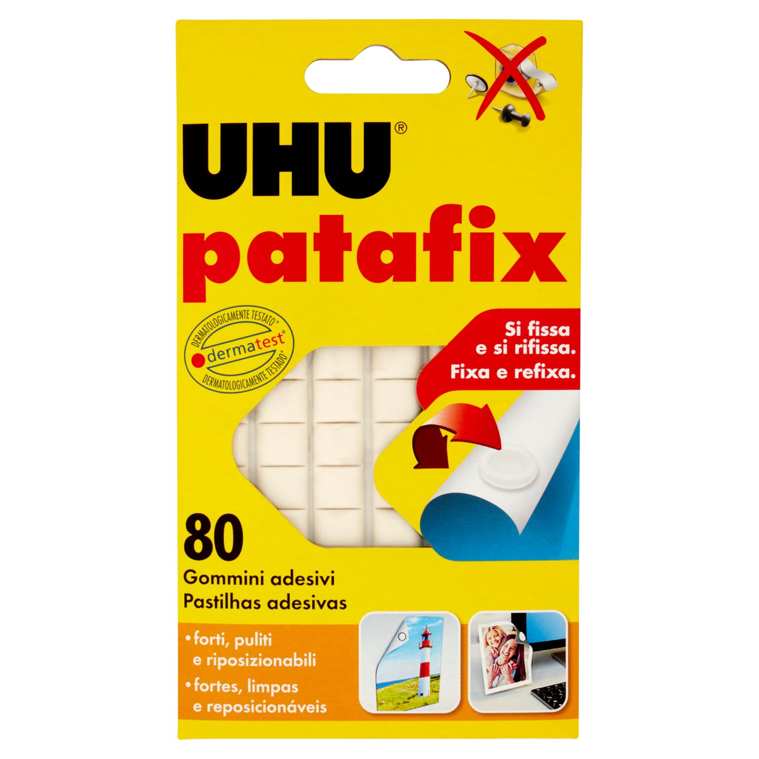 UHU Patafix D1620 - Removable adhesive rubber, White, pack of 80 rubber