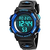 YFWOOD Kids Digital Watch Waterproof Outdoor Watches Children Casual Electronic Analog Quartz Wrist Watches with Silicone Band Luminous Alarm Stopwatch for Boys