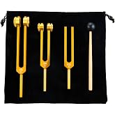 Tuning Forks Set(128Hz, 256Hz, 512Hz), with Hammer and Storage Bag, Gold | Perfect for Sound , Musical Instrument, Vibration