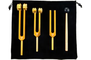Lemfema Tuning Forks Set(128Hz, 256Hz, 512Hz) - Perfect for Sound, Musical Instrument, Vibration, with Hammer and Storage Bag, Gold
