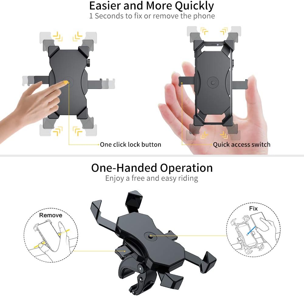 Extractme Anti Shake Bike Phone Mount, 360° Rotation Bicycle & Motorcycle Phone Mount Holder, Universal Motorcycle Cell Phone Holder for Any Smartphone GPS Etc Devices Between 4.0 and 6.5 inches: Automotive