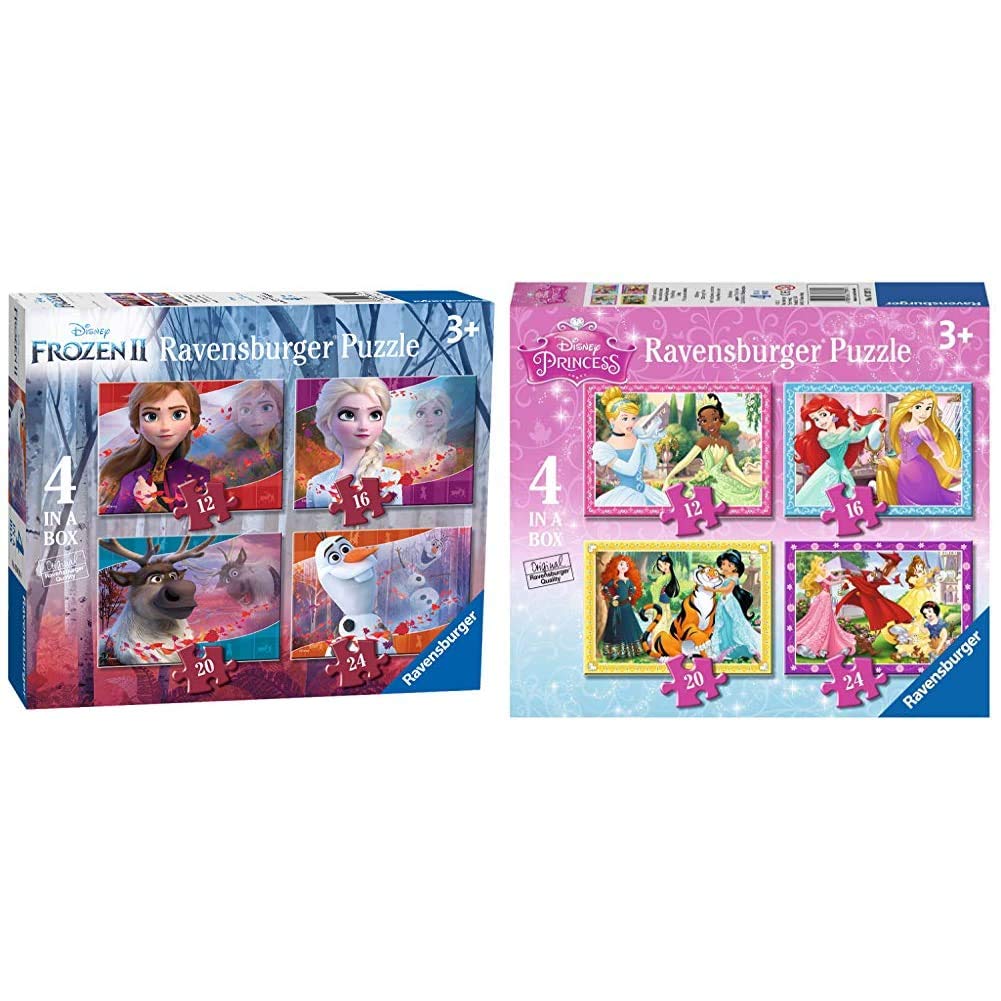 Ravensburger Disney Frozen 2 - 4 in Box (12, 16, 20, 24 Pieces) Jigsaw Puzzles for Kids Age 3 Years Up & Disney Princess-4 in Box (12, 16, 20, 24 Piece) Jigsaw Puzzles For Kids Age 3 Years and Up