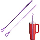 YOTIME Silicone Straw Cleaner Brush, 2Pcs Reusable Straw Brush Extra Long for Cleaning Tumbler with Handle and Glass Metal Smoothie Straws, Non-slip Handle Soft and Bendable, 6mm+9mm, Purple