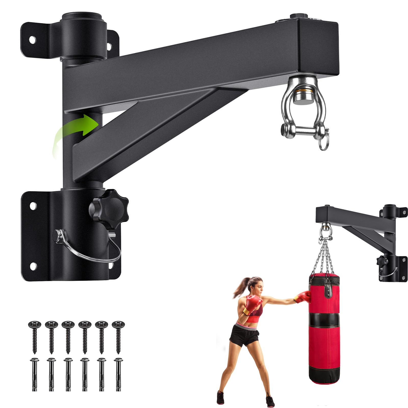 BeneLabel Punch Bag Bracket, Boxing Bag Stand Foldable Wall Mount 360 Rotating Heavy Bag Hanger Silent Bearing Swivel Hook for Home Gym Indoor Outdoor Boxing Exercise, 800lbs Capacity / 43cm Length