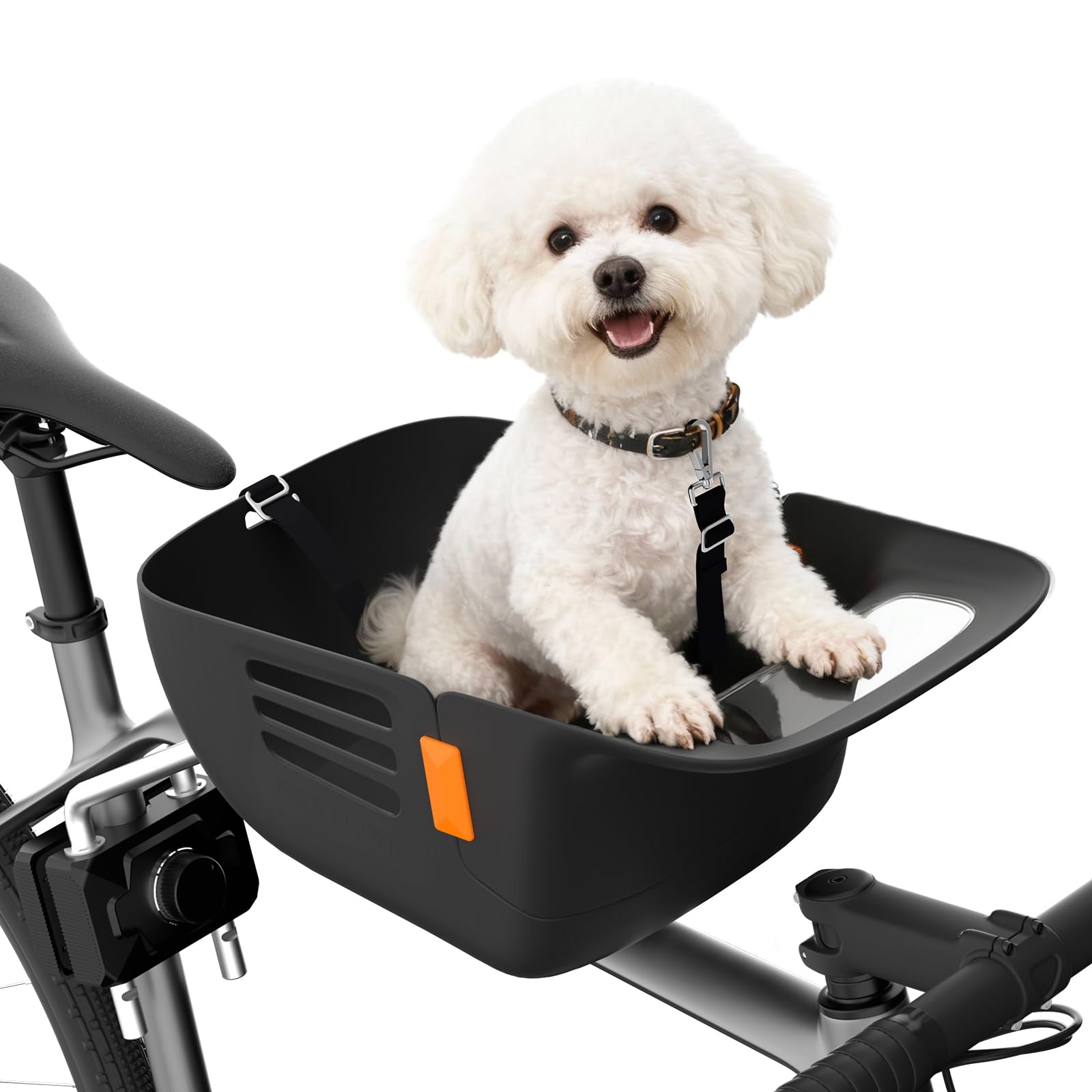 Photo 1 of DAISTERN Dog Bike Basket for 26 lbs, Pet Bike Carrier with Integrated Sturdy Seat, Waterproof Scratch-Resistant Nylon Cushion, Adjustable Straps & Rustproof Metal Frame for Small/Medium Dogs, Black