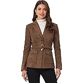 Allegra K Women's Faux Suede Blazer Belted Lapel Outwear Single Breasted Work Jacket