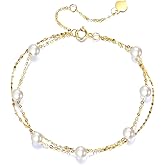 SISGEM 14k Gold Freshwater Cultured Pearl Layered Bracelet for Women, 14kt Wrist Jewelry Gifts for Her, 6.2-7.8 inches