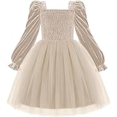 Arshiner Toddler Velvet Tutu Dress Tulle Puff Long Sleeve Square Neck Smocked Fall Winter Formal Party Birthday Dresses