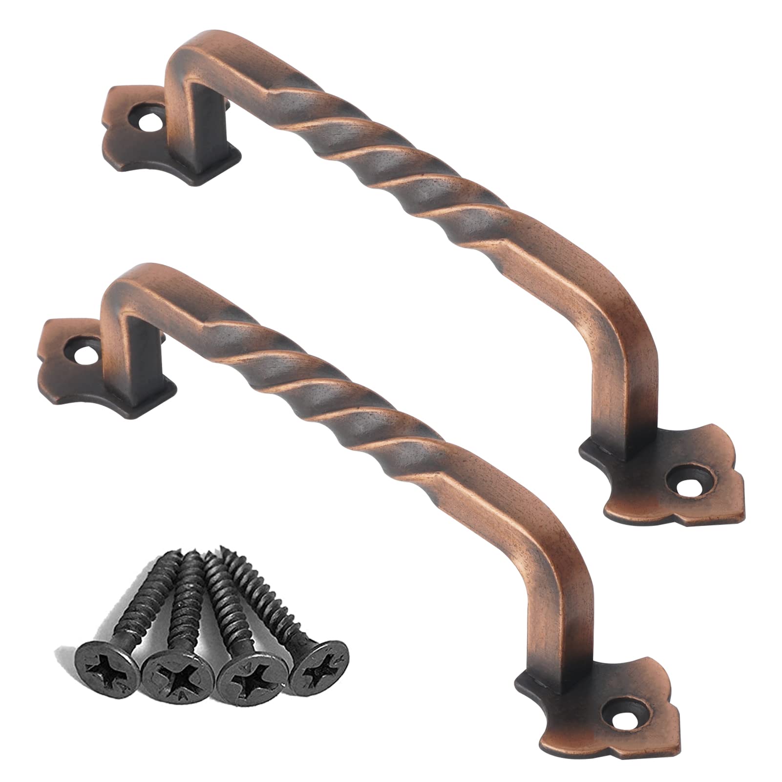 Ouvin 2 Pack Barn Door Pull Handle Hardware for Wooden Garden Gate Shed Cabinet Door (6inch Copper)