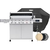 Monument Grills 6+1 Burner Smart Propane Gas Grill, Denali 605Pro Stainless Steel Grill 78,000 BTU Outdoor Barbecue Grill with Side Burner, Pizza Stone, Round Cooking Plate &amp; Grid, Cover, Rotisserie